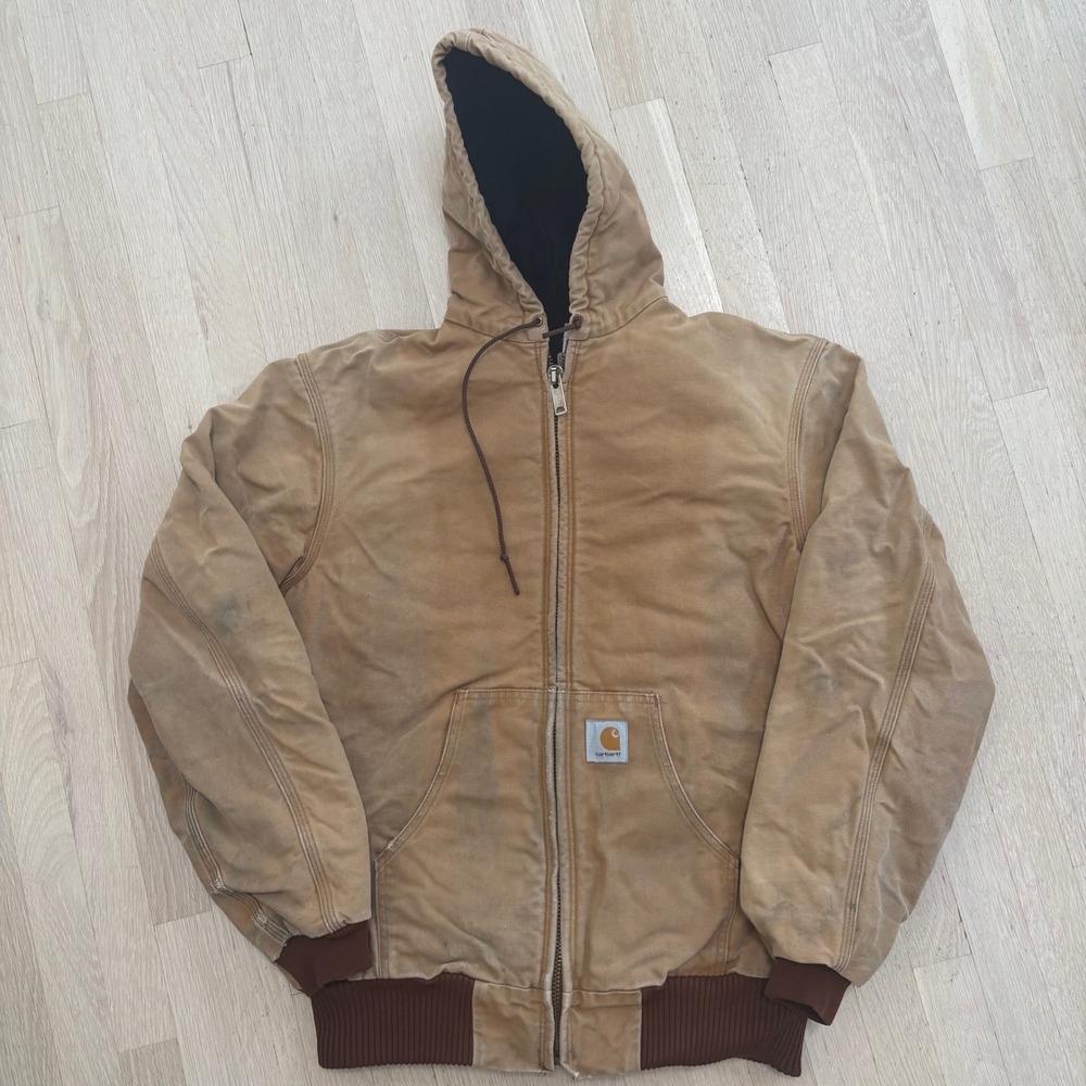 Carhartt Active Jacket Mens Large Tall Brown Duck Canvas Fair Distressed Hooded